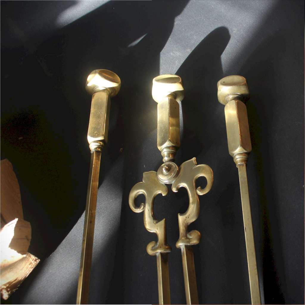 Set of Nouveau brass fire tools
