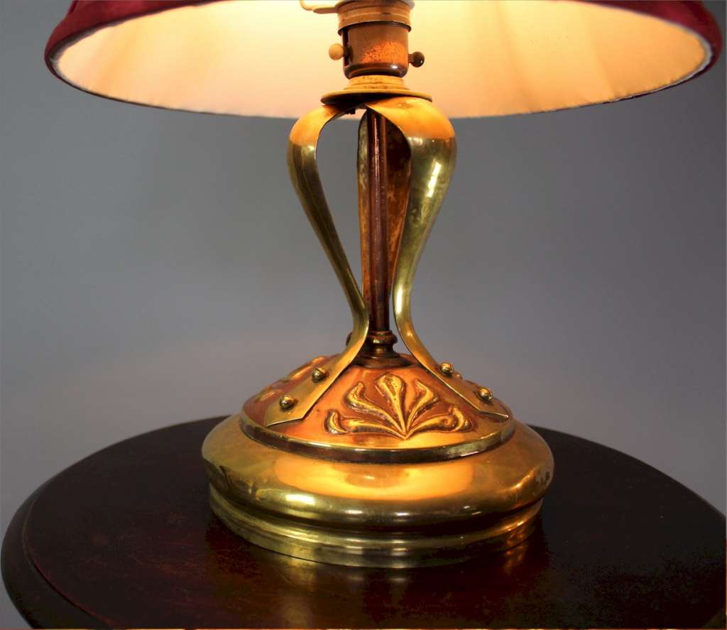 Art Nouveau brass table lamp with pleated red shade LATEST STOCK Art Furniture