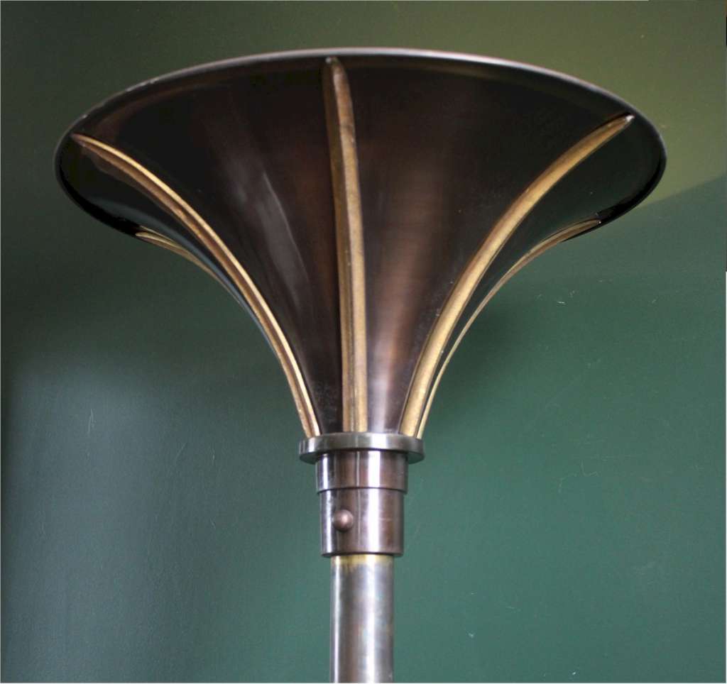 Art Deco bronzed uplighter floor lamp