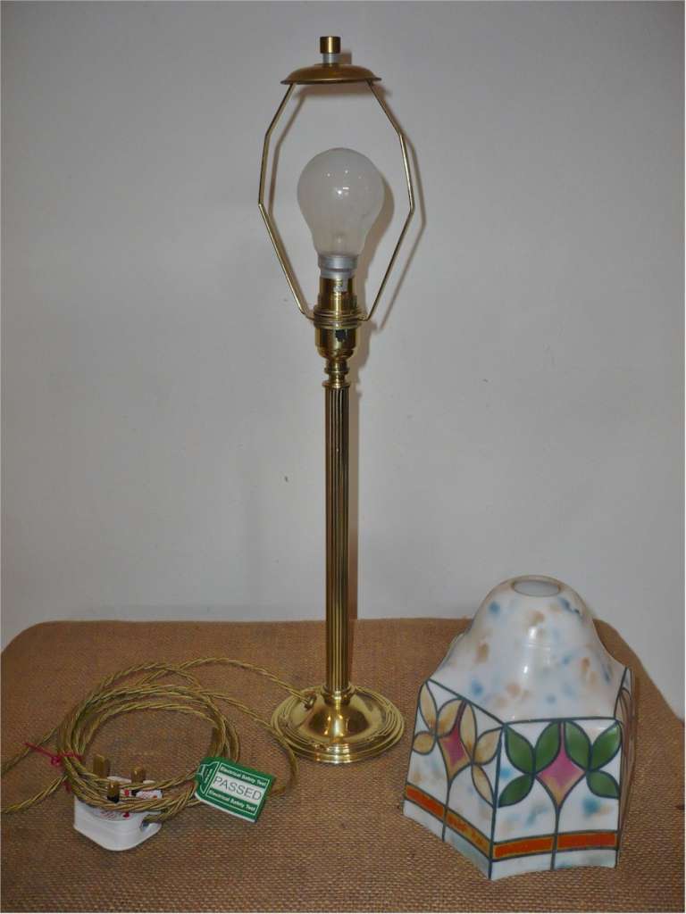 Pretty table lamp with brass base and hand painted shade