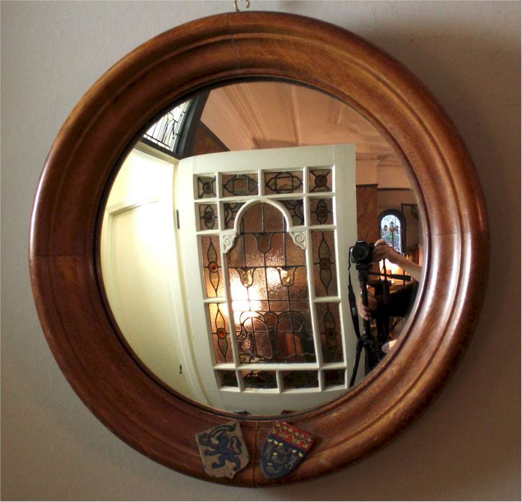 Circular oak framed convex mirror Cambridge University