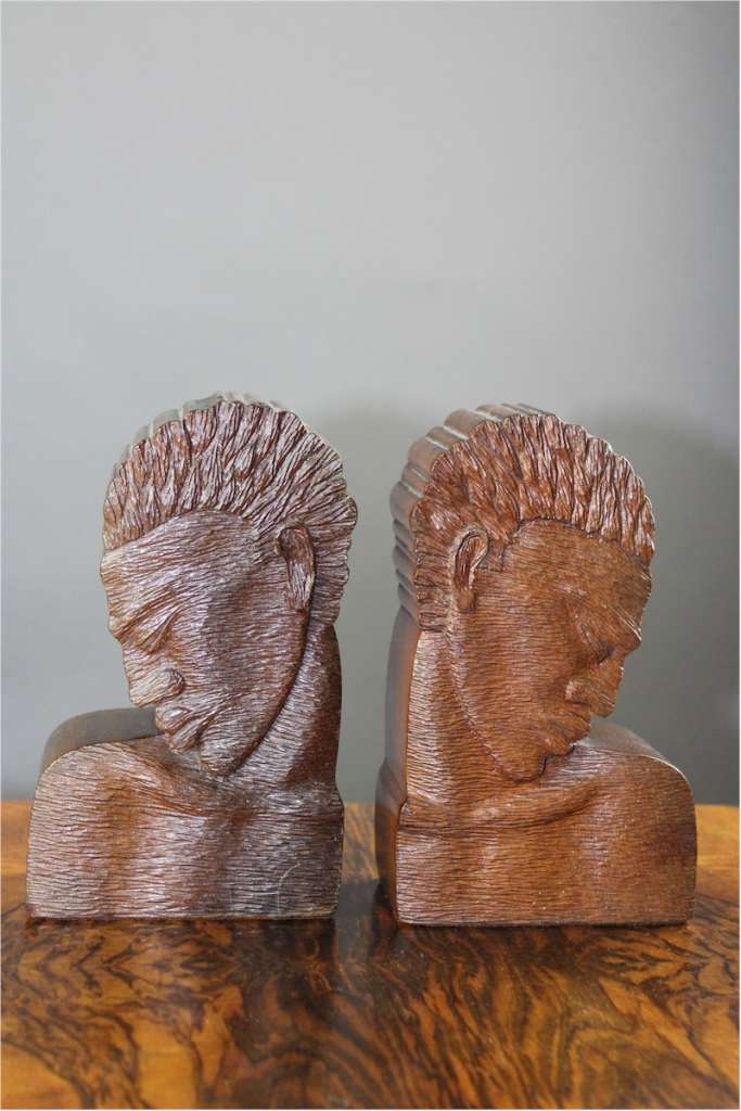 Pair of carved mahogany stylised bookends c1950's