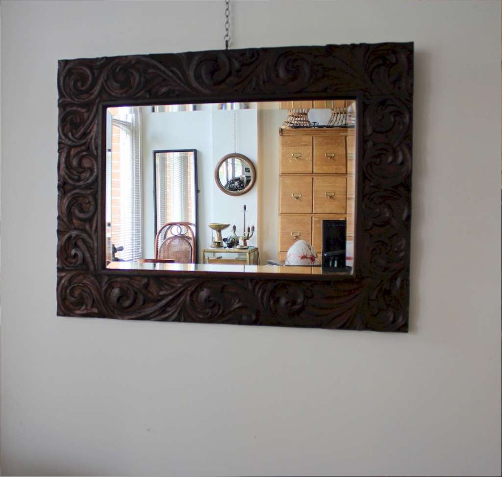 Large arts and crafts carved oak framed mirror SOLD Art Furniture