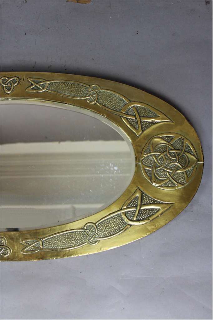 Arts and Crafts oval brass mirror with Celtic Knot design Mirrors