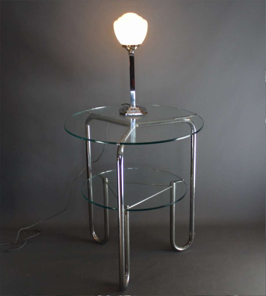 Chrome art deco table lamp on stepped base. SOLD Art Furniture