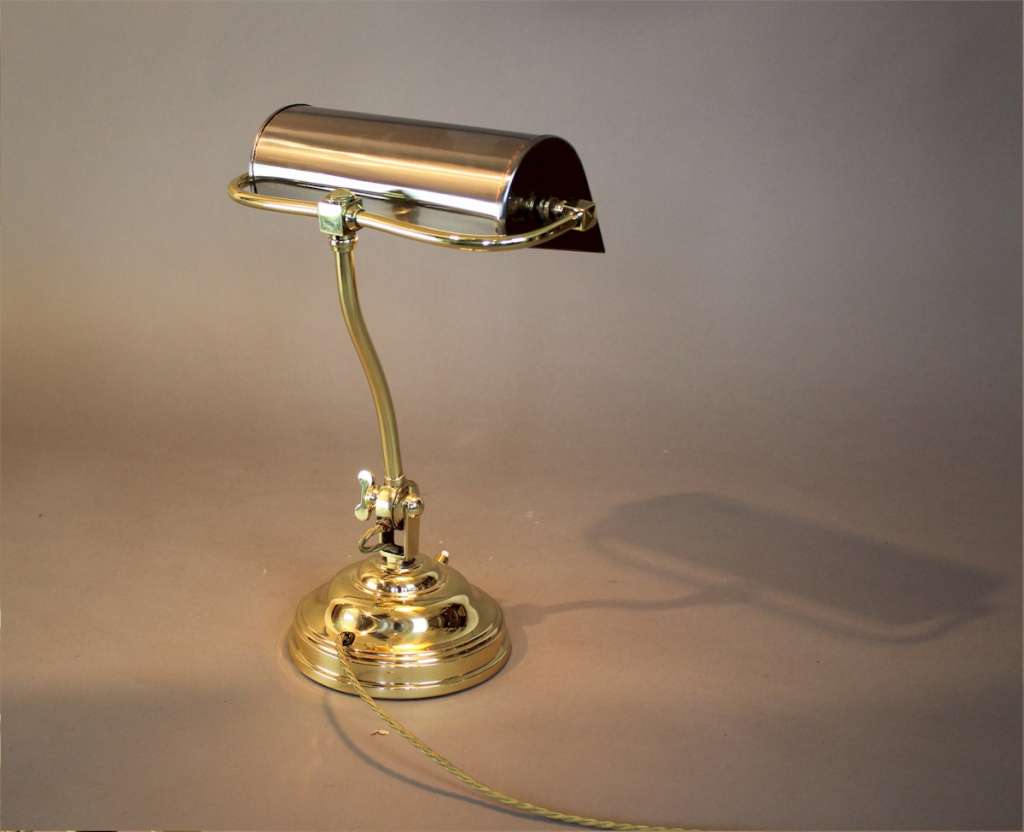 Classic bankers / desk lamp polished brass and steel SOLD Art Furniture