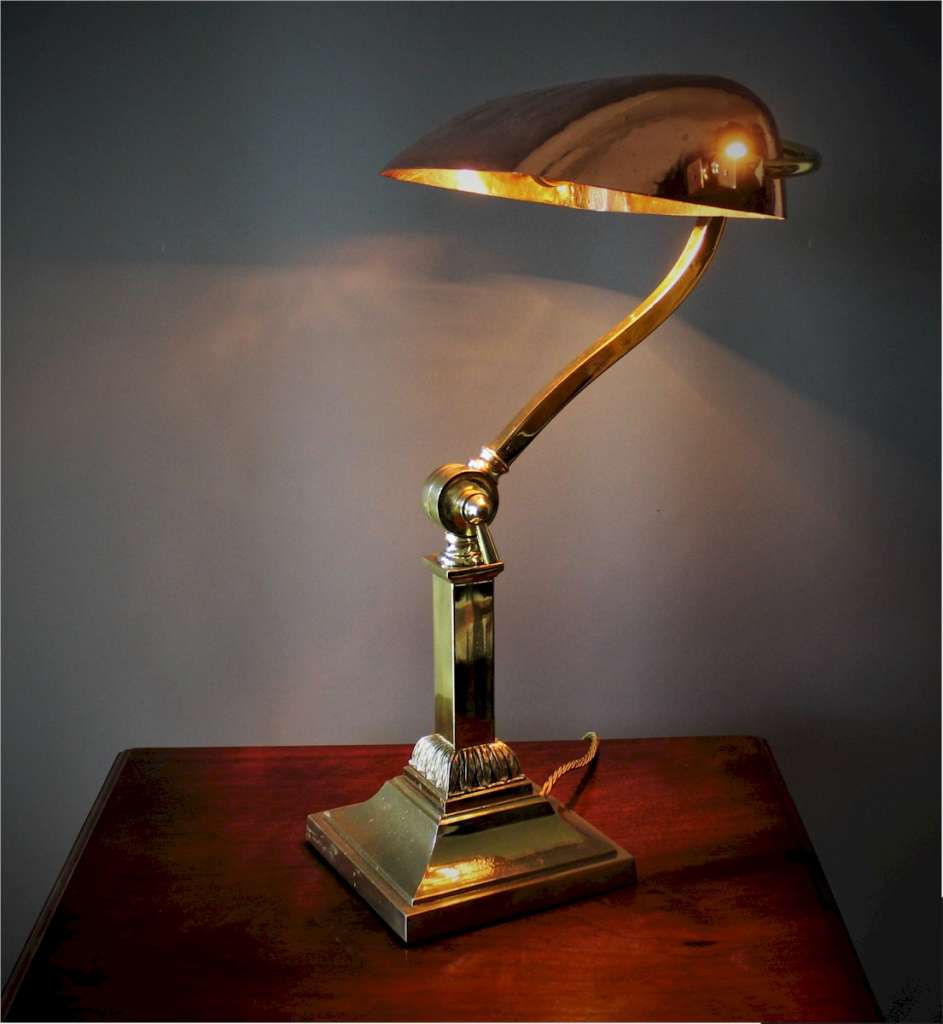 Antique bankers lamp in brass with copper shade LATEST STOCK Art