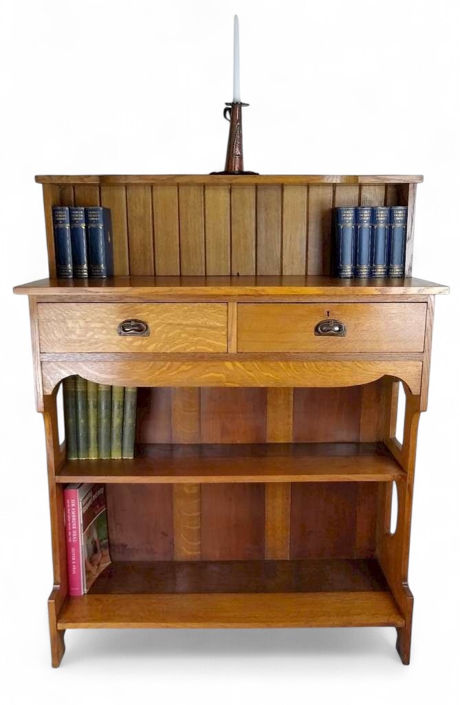 Arts and crafts server / bookcase in golden oak