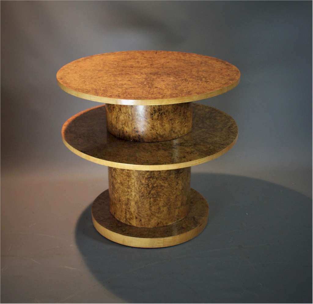 Art Deco birds eye maple drum table