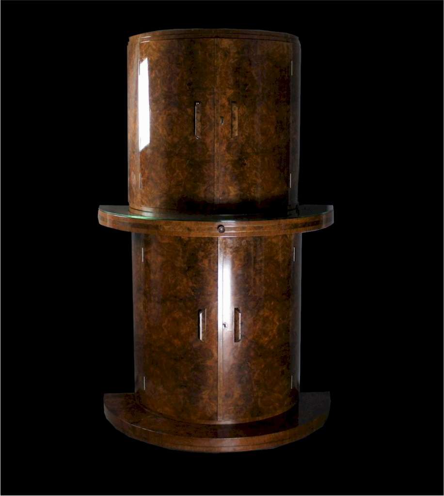 Art deco Demi-Lune Walnut Cocktail Cabinet