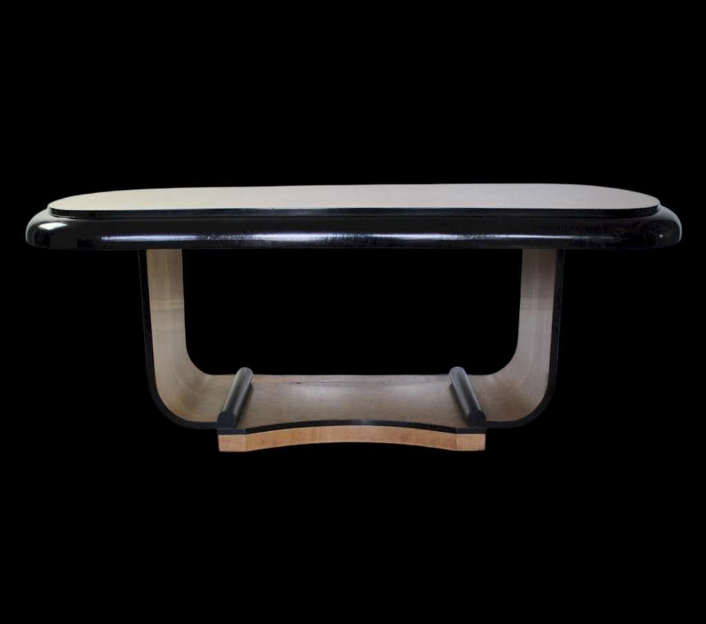 Art Deco U Based dining table in birds eye maple