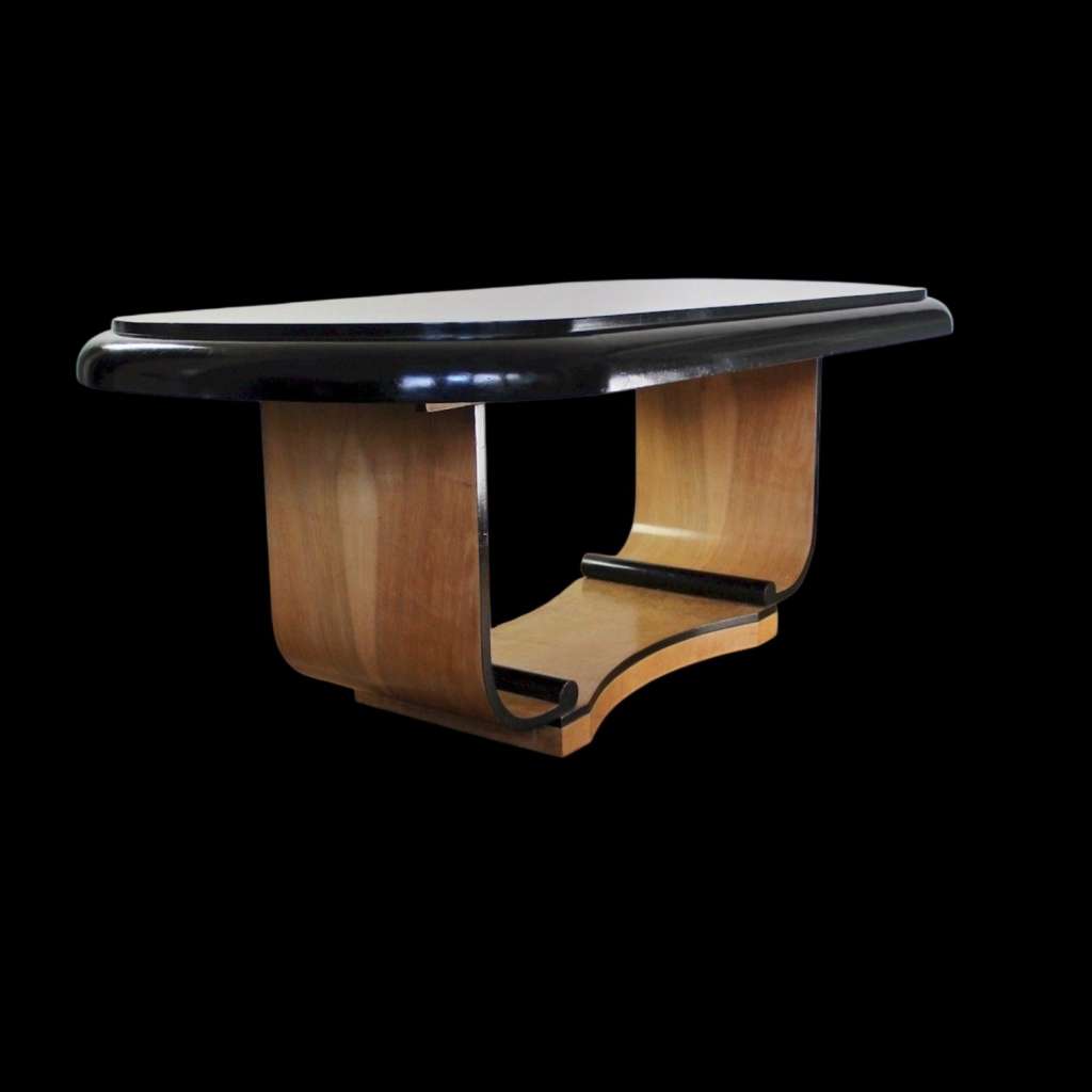 Art Deco U Based dining table in birds eye maple