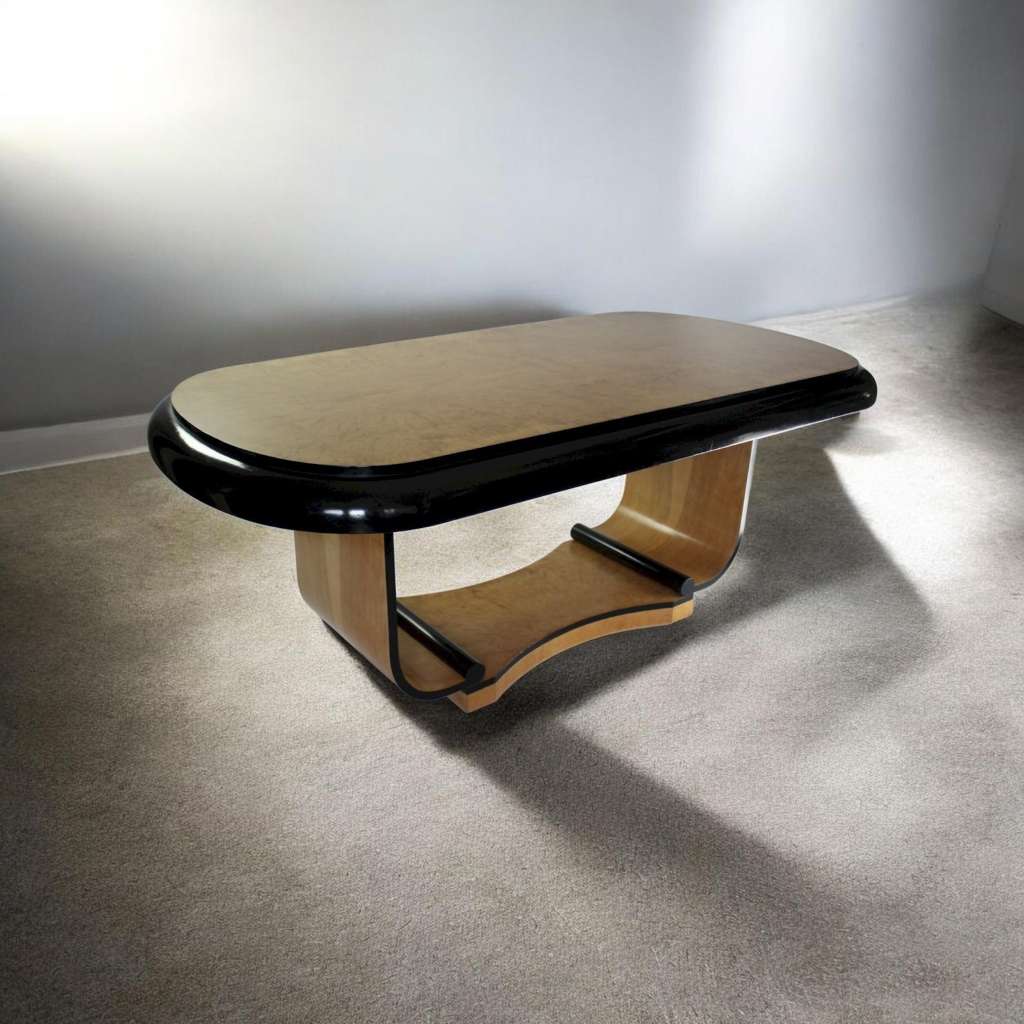 Art Deco U Based dining table in birds eye maple