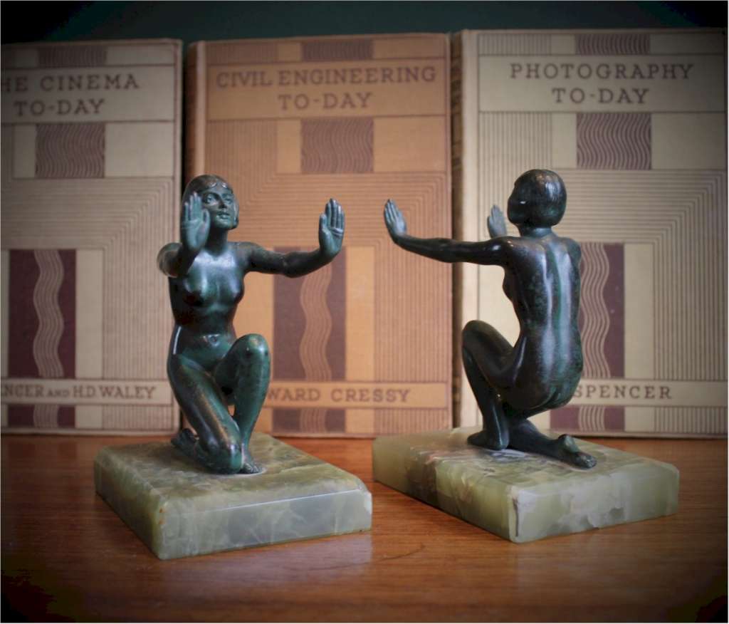 Art Deco pair of kneeling female bookends