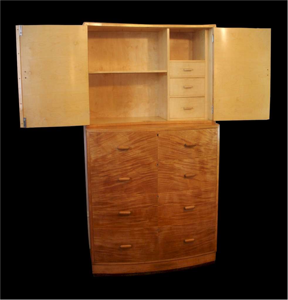 Art Deco blonde wood tallboy