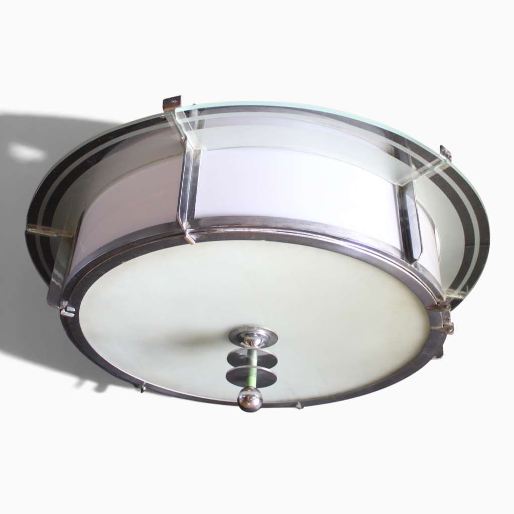 Art Deco ceiling light in chrome and glass