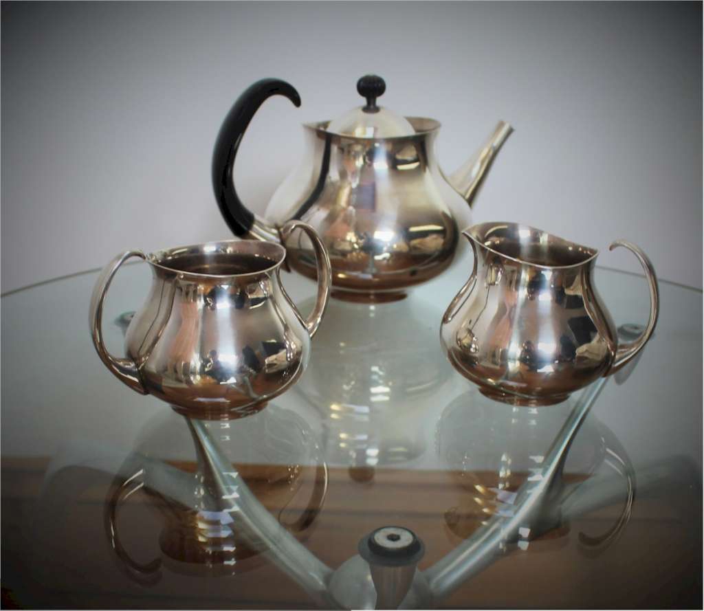 Silver plated tea set designed by Eric Clements for Elkington & Co.