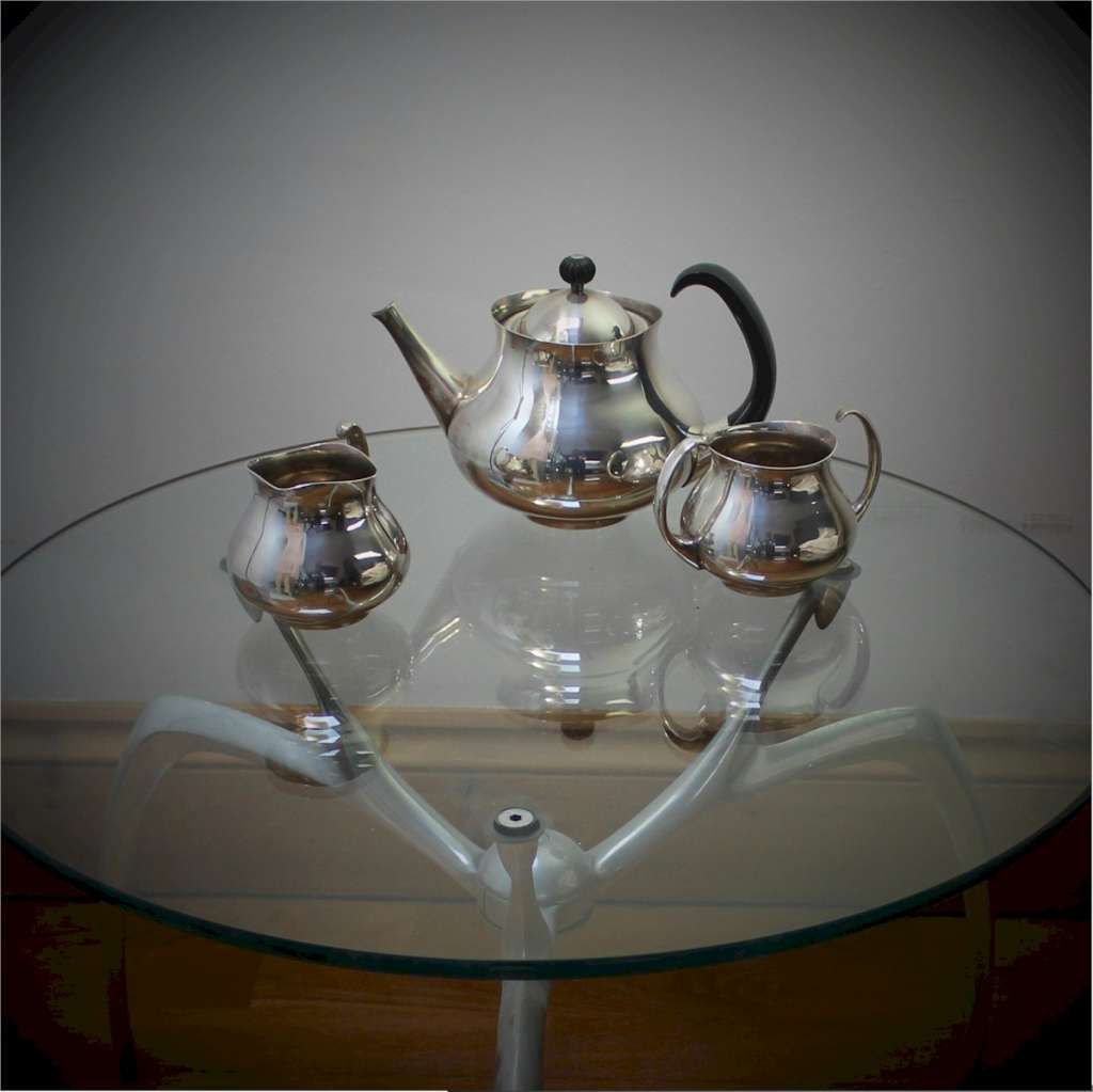 Silver plated tea set designed by Eric Clements for Elkington & Co.