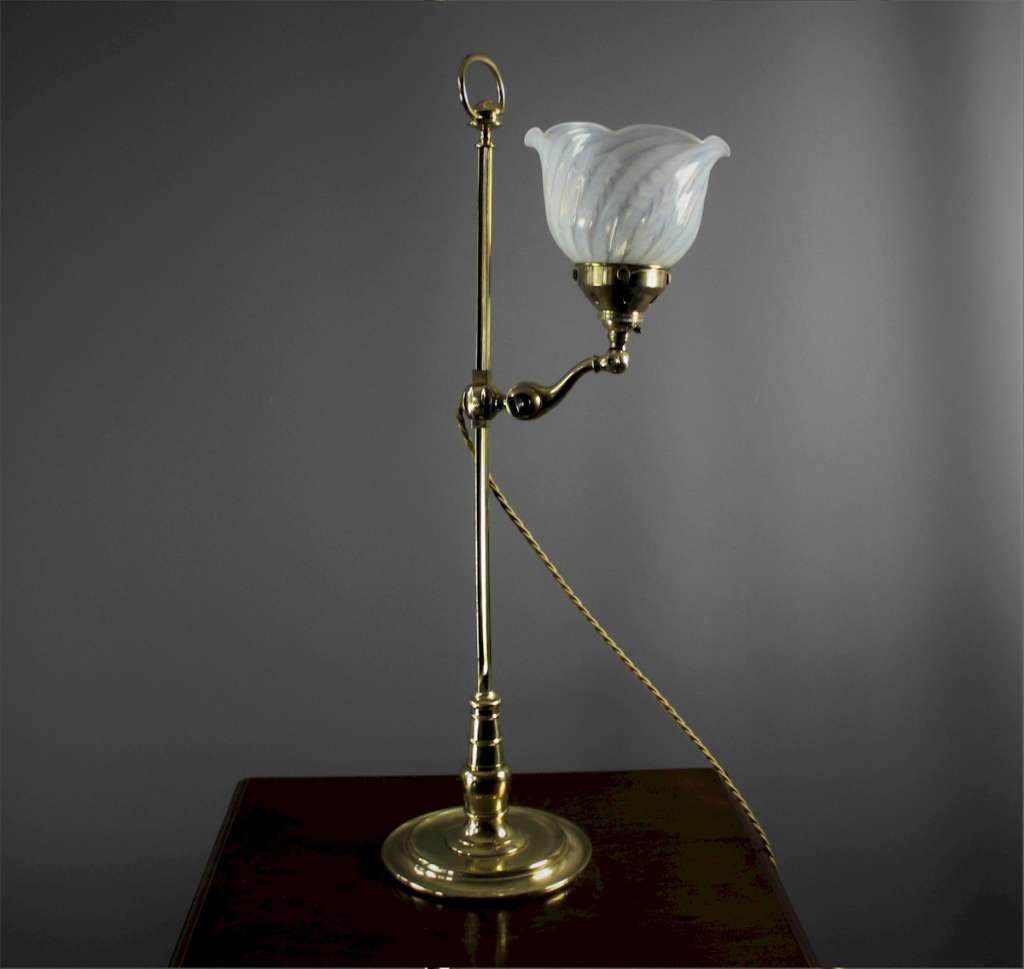 Faraday No4 Arts and Crafts brass tablelamp with vaseline shade