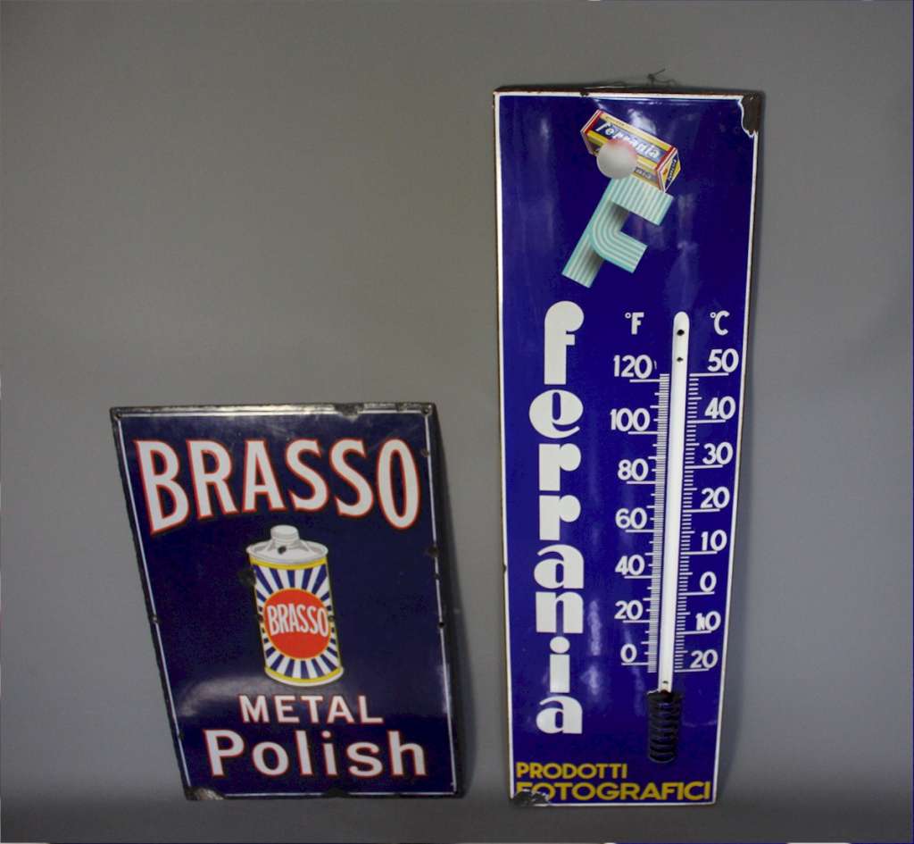 Ferrania enamel advertising thermometer sign