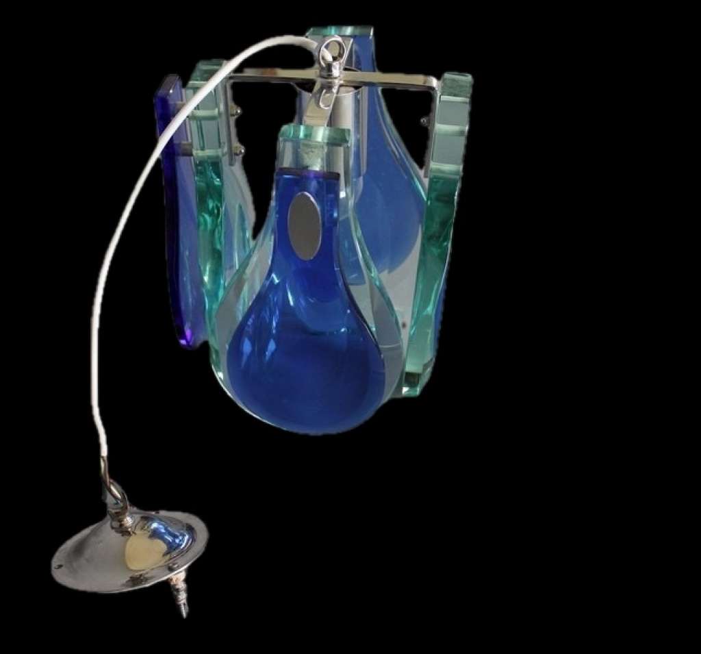 Fontana Arte Mid Century Modern Steel And Glass Pendant