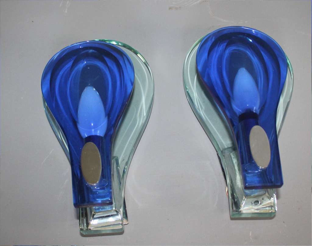 Fontana arte blue and clear glass wall lights