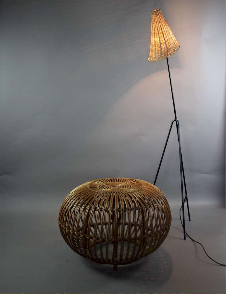 Vintage 1950's rattan ottoman / stool by Franco Albini | Mid Century