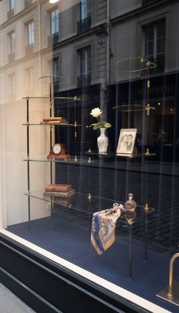 French 1950's shop window shelving unit