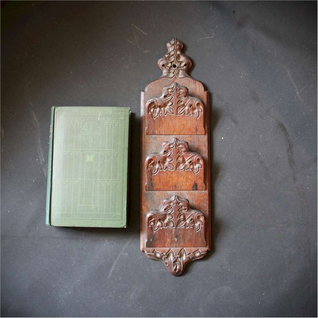 Gothic Revival carved oak letter rack