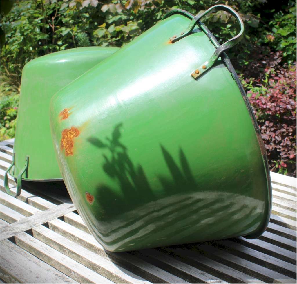 Pair Of Green Enamelled Planters
