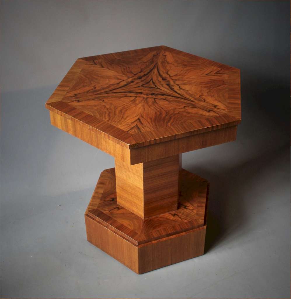 Art Deco hexagonal side table burr walnut