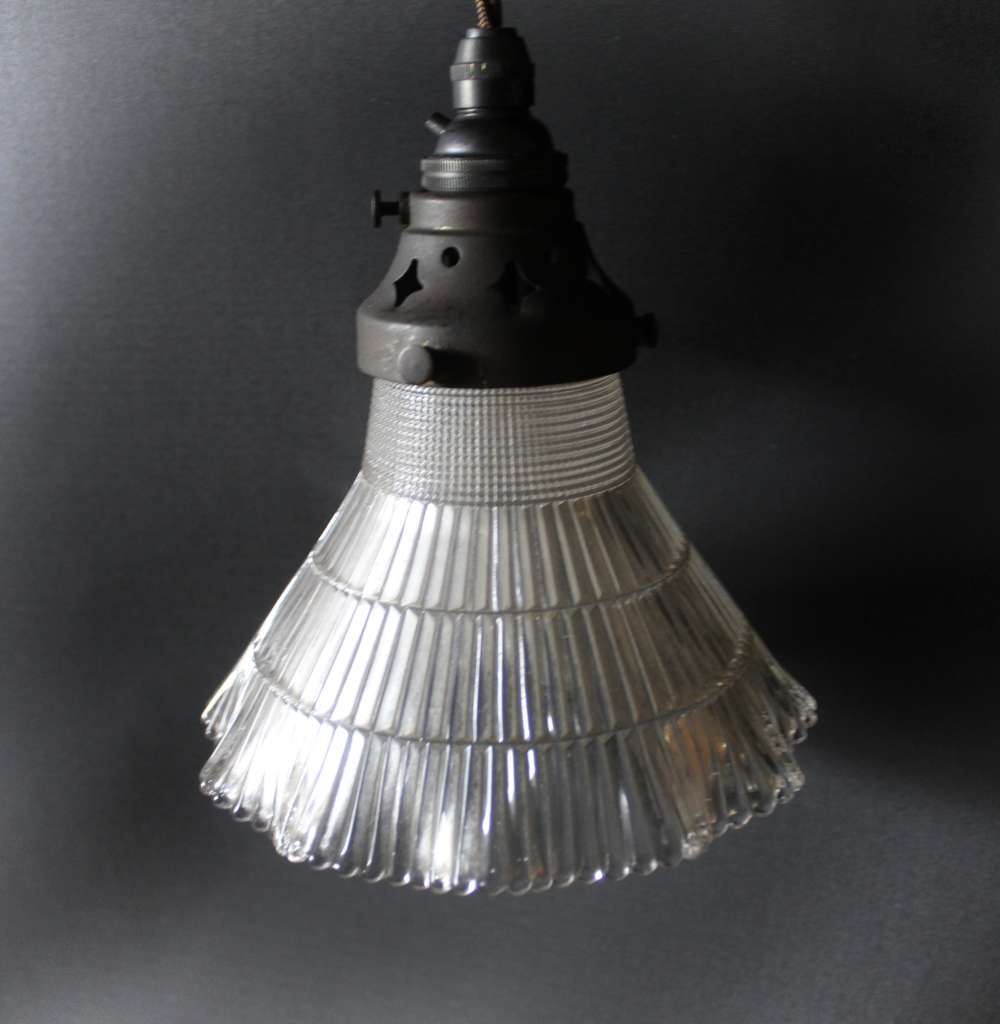 Holophane glass shade with fitting,