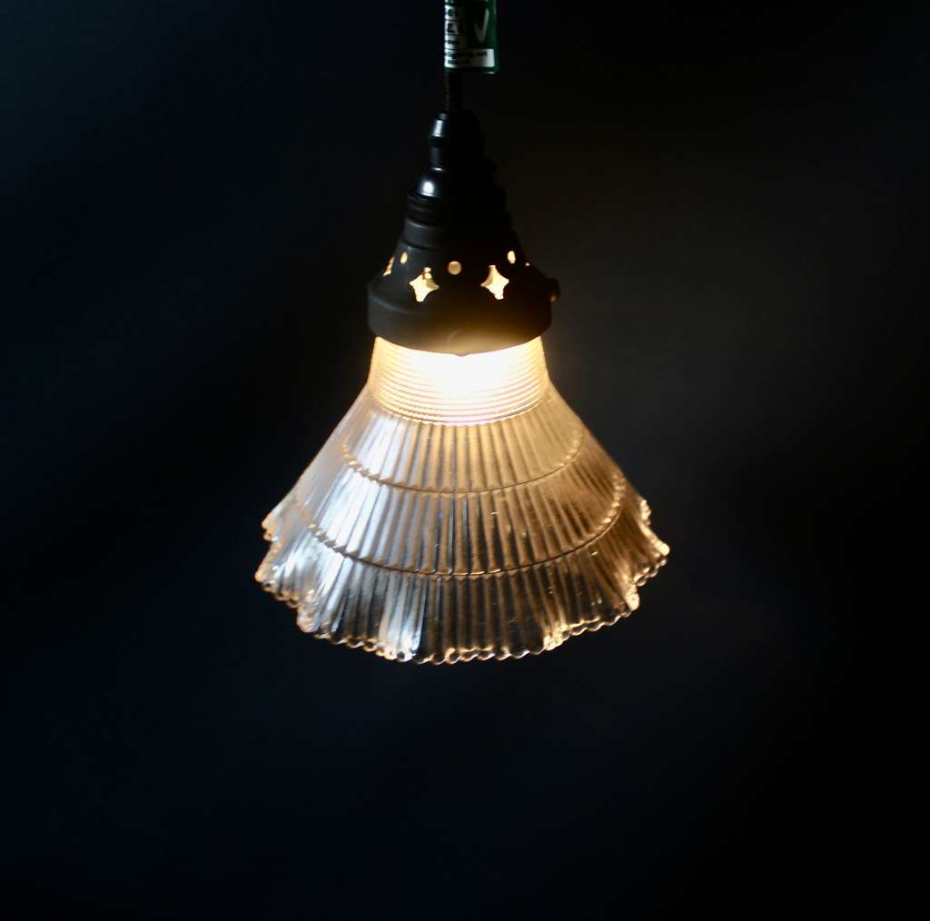 Holophane glass shade with fitting,