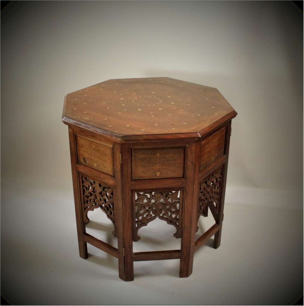 Anglo Indian brass Inlaid Octagonal Side Table Furniture TABLES 1