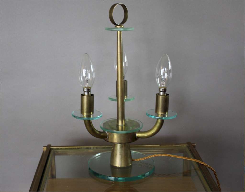 Italian 1950's glass and brass table lamp