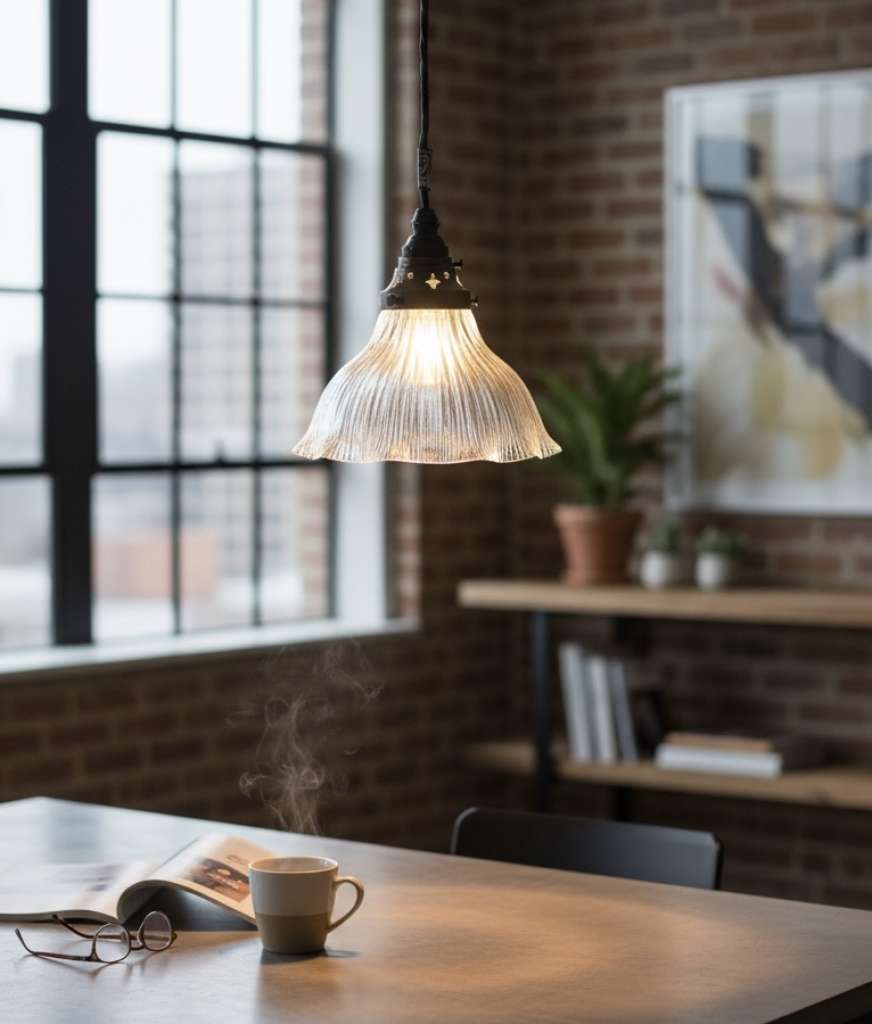 Holophane glass pendant shade