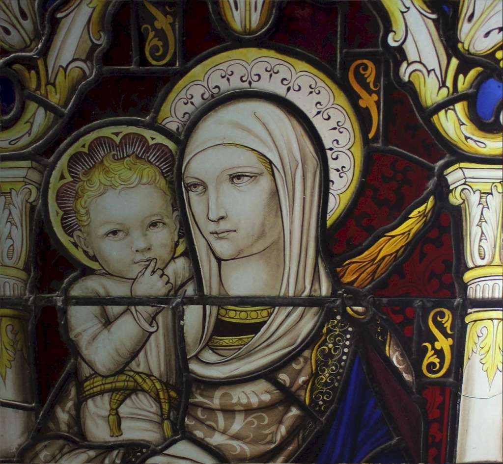 Wonderful Victorian stained glass panels Madonna and child