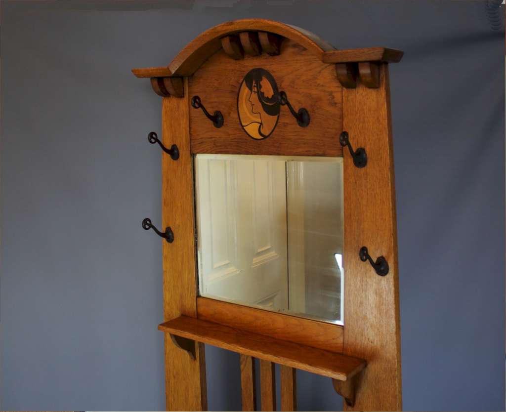 Glasgow School arts and crafts oak maiden hallstand