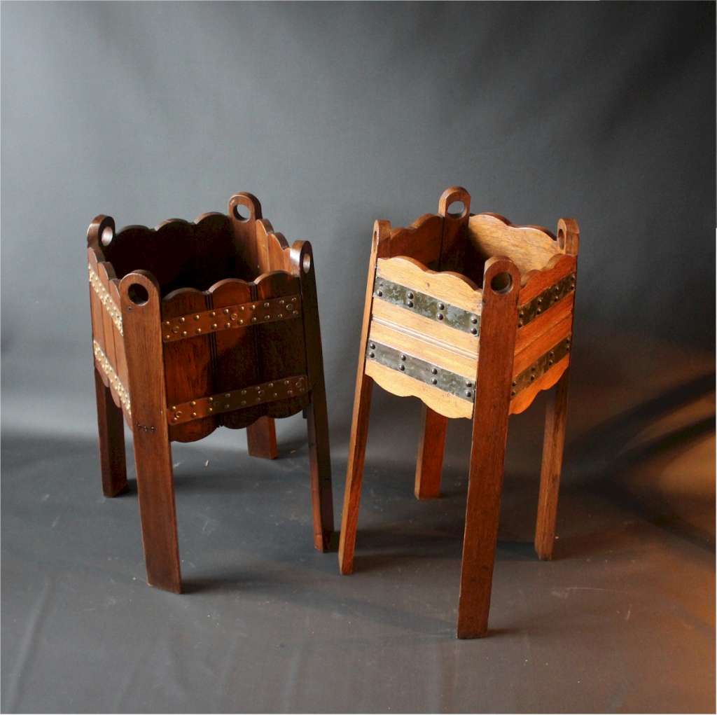 copper banded oak arts and crafts planter