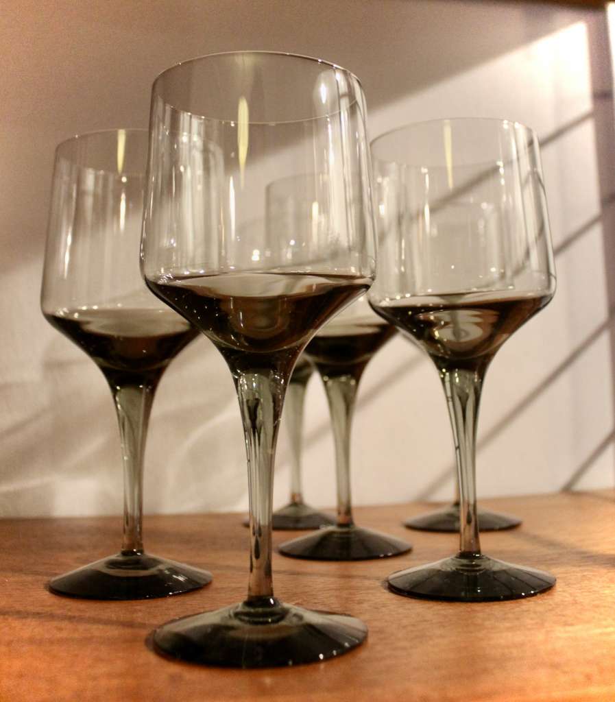 Orrefors , collection of smoked glass drinking glasses,