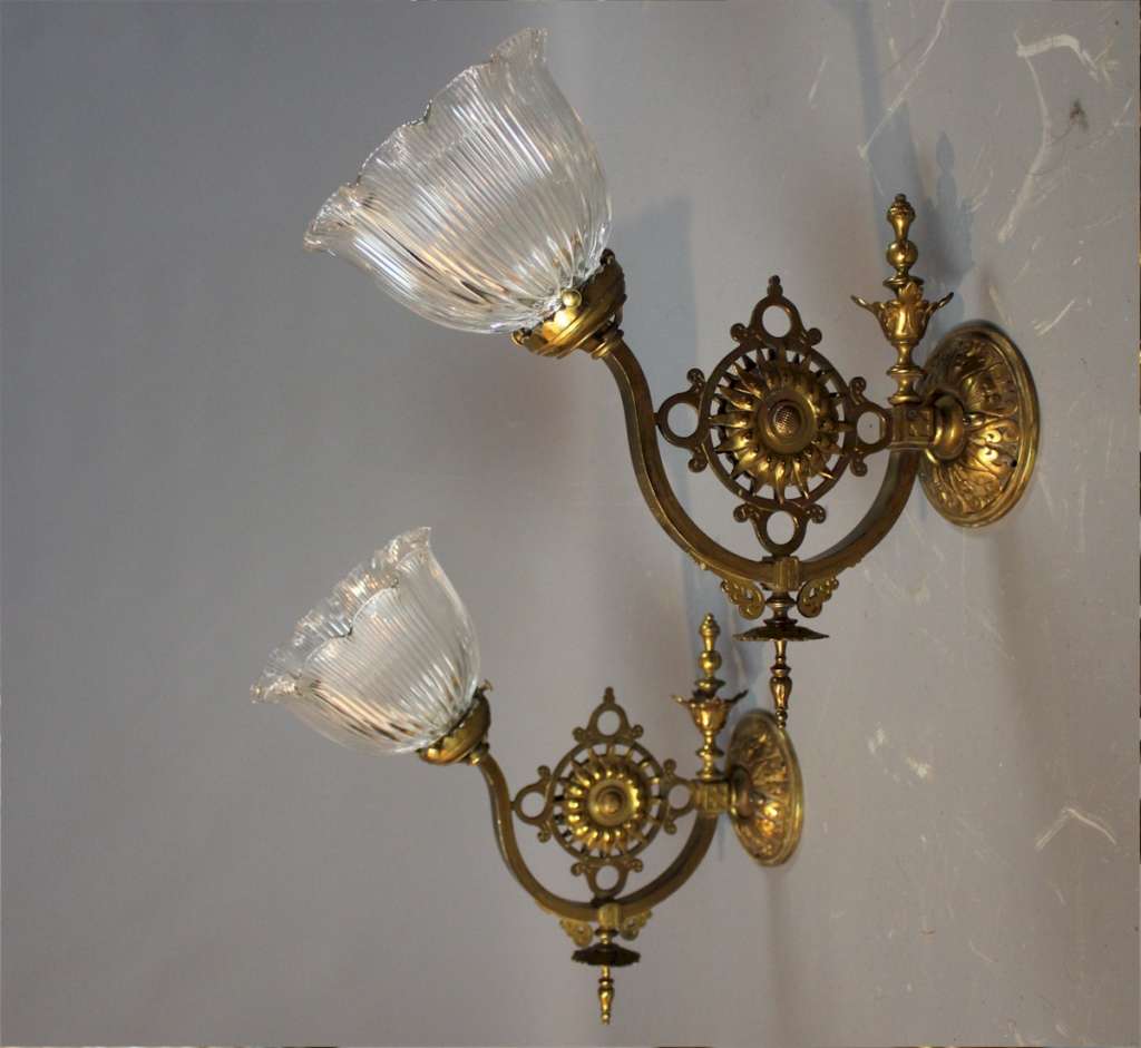 Wonderful pair of Gothic brass wall lights