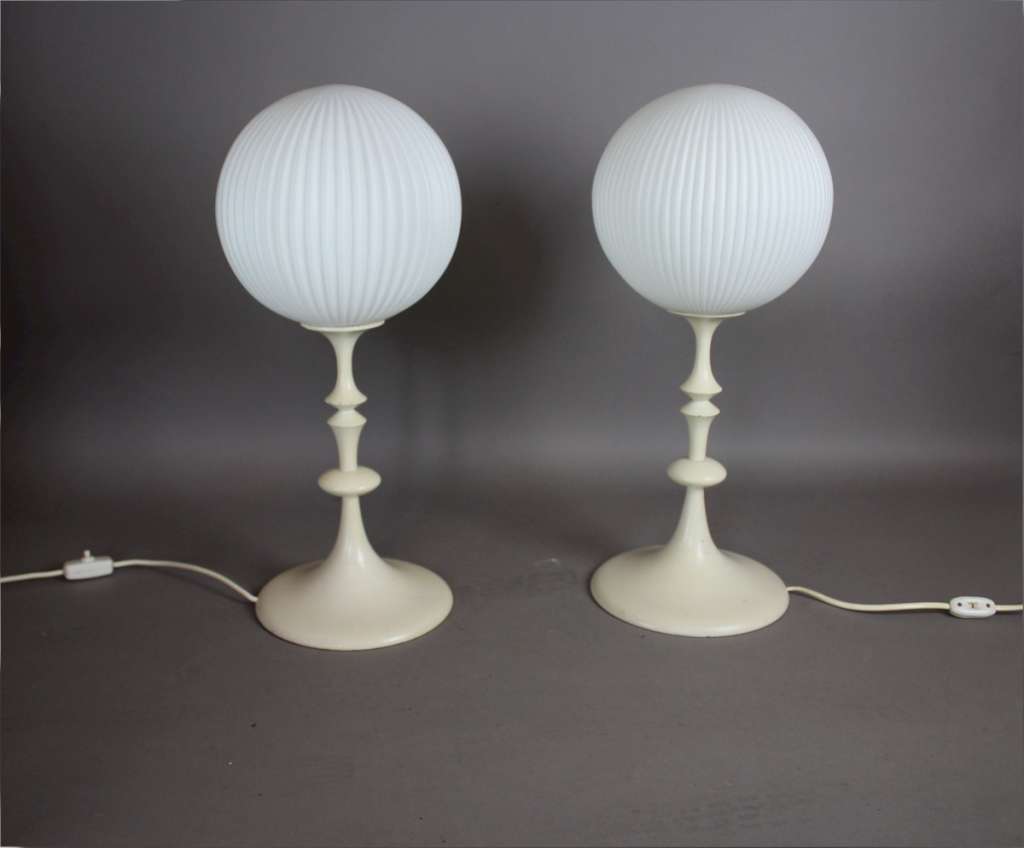 Fabulous pair of 1960's white painted turned wooden table lamps