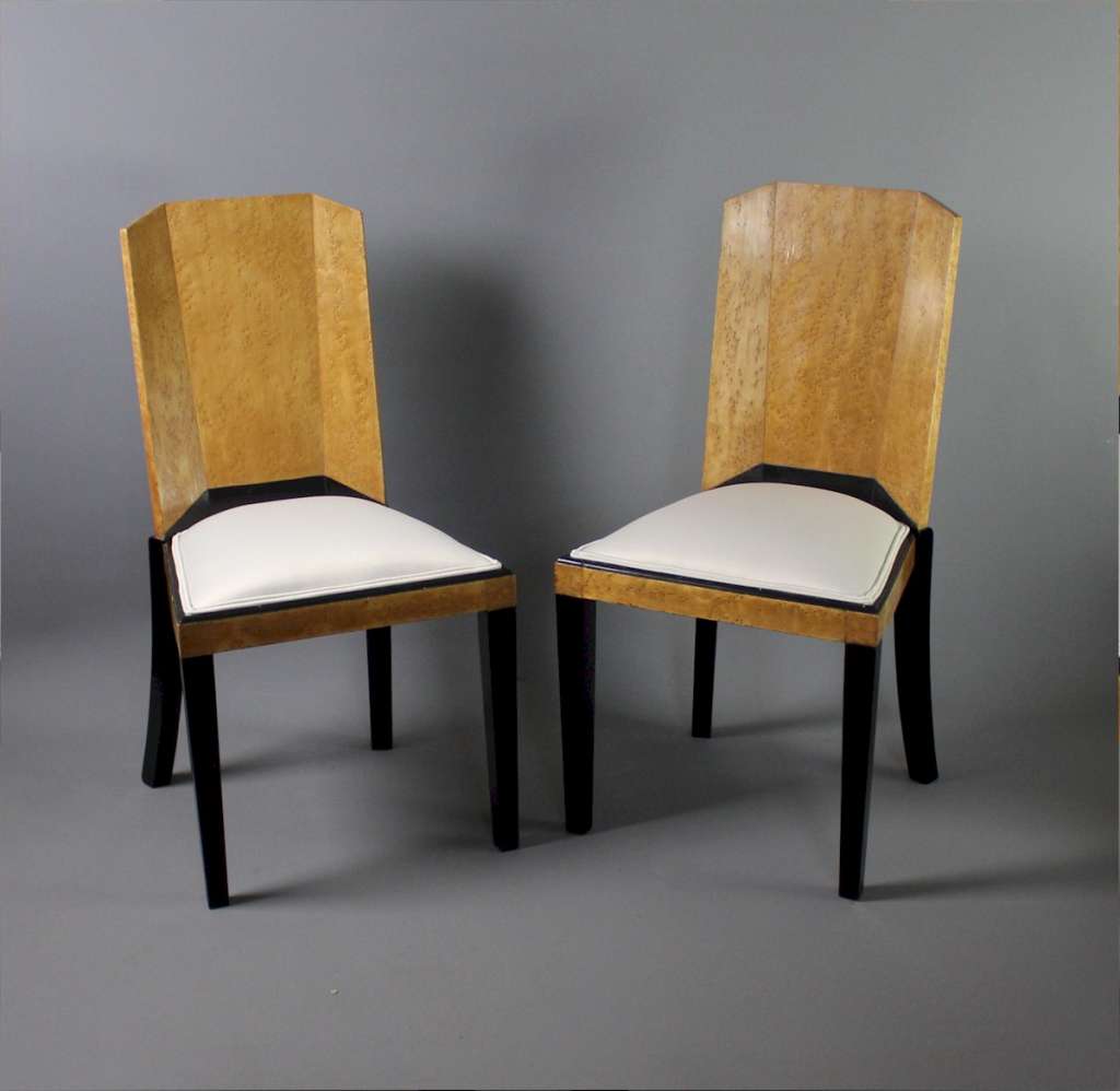 Stunning pair of art deco chairs in bird eye maple LATEST STOCK Art