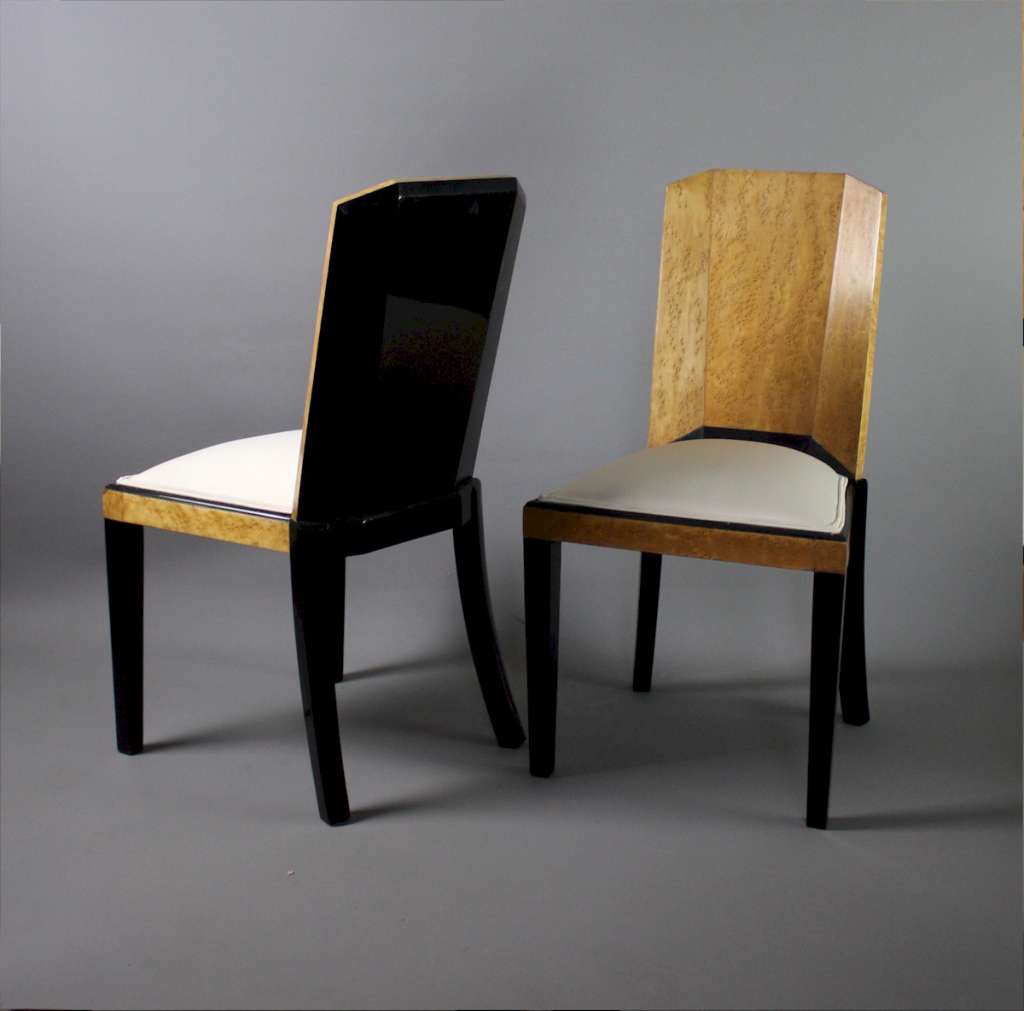 Stunning pair of art deco chairs in bird eye maple