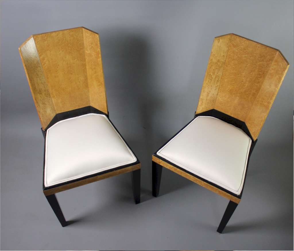 Stunning pair of art deco chairs in bird eye maple LATEST STOCK Art