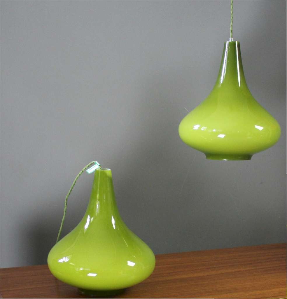 Pair of green glass pear shaped 1970's shades