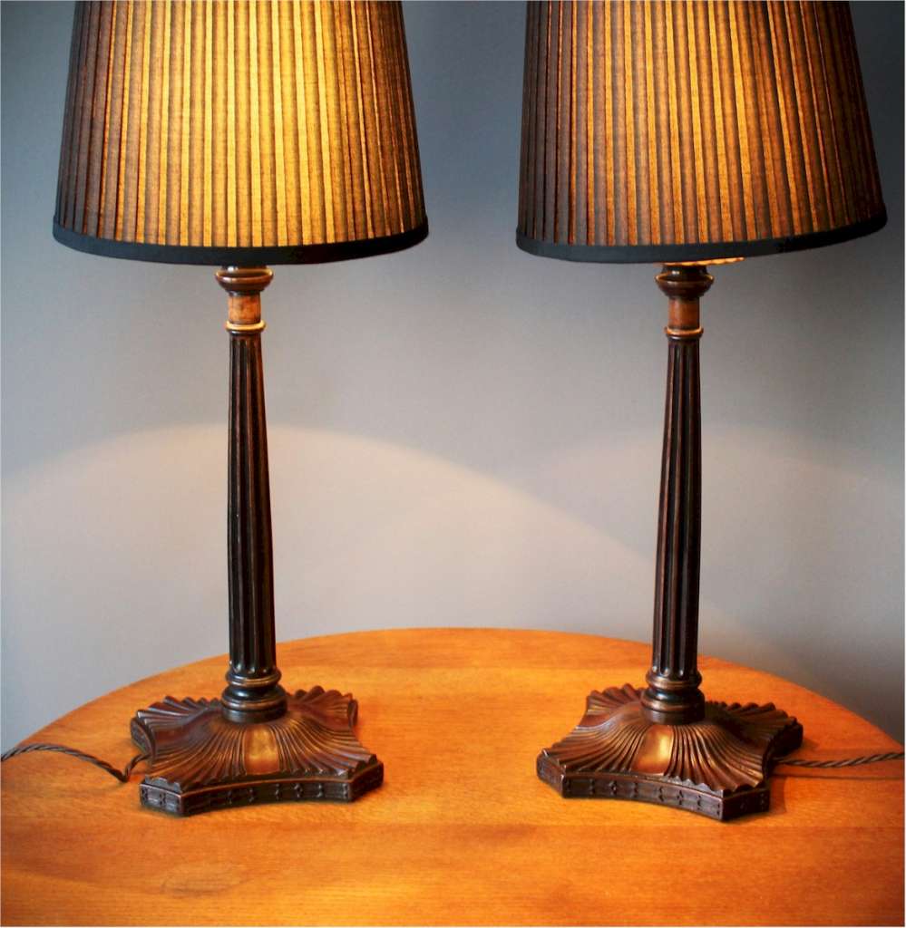 Pair of table lamps in mahogany