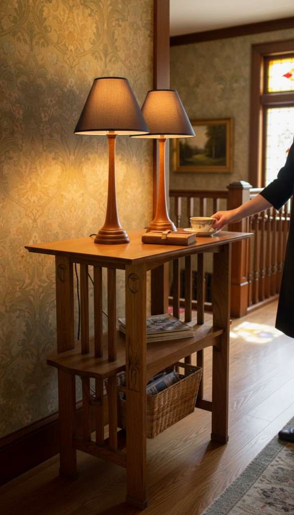 Arts and Crafts lamps in the manner of Voysey