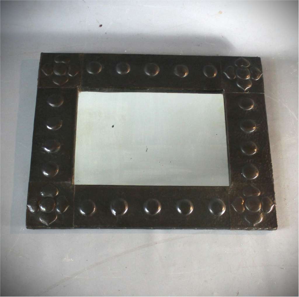 Arts and Crafts patinated copper framed mirror