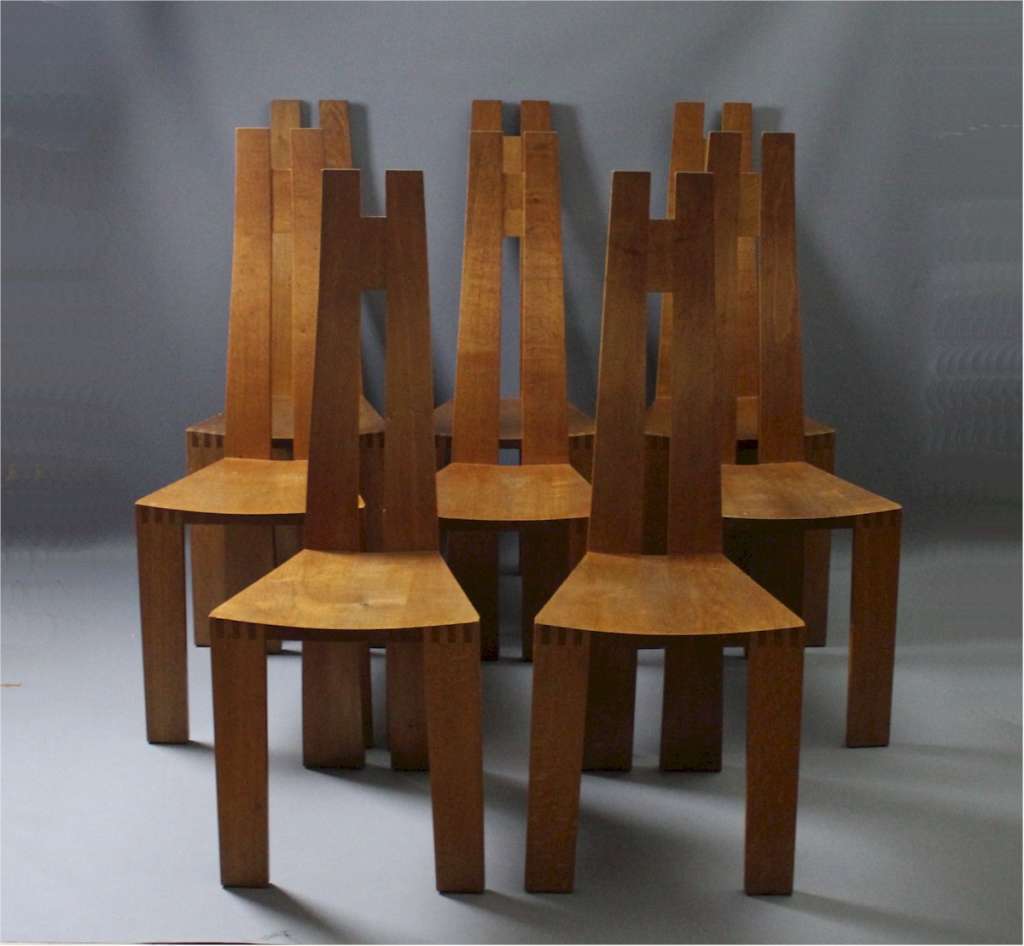Pearl Dot set of 8 oak chairs designed by Robert Williams